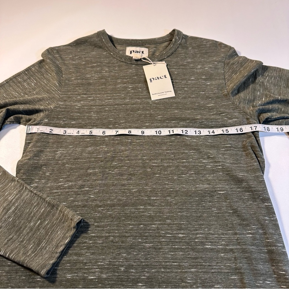 LAST ONE! NWT Pact S 100% Organic Cotton Men’s Green Melange Long Sleeve Tee - Picture 4 of 10
